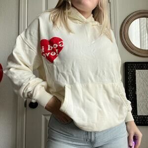 NWOT Elevated Faith God Is Love Ivory & Red Pull Over Graphic Hoodie Sz S